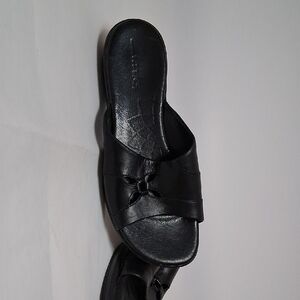 Black Slip-On Leather Slide Sandals